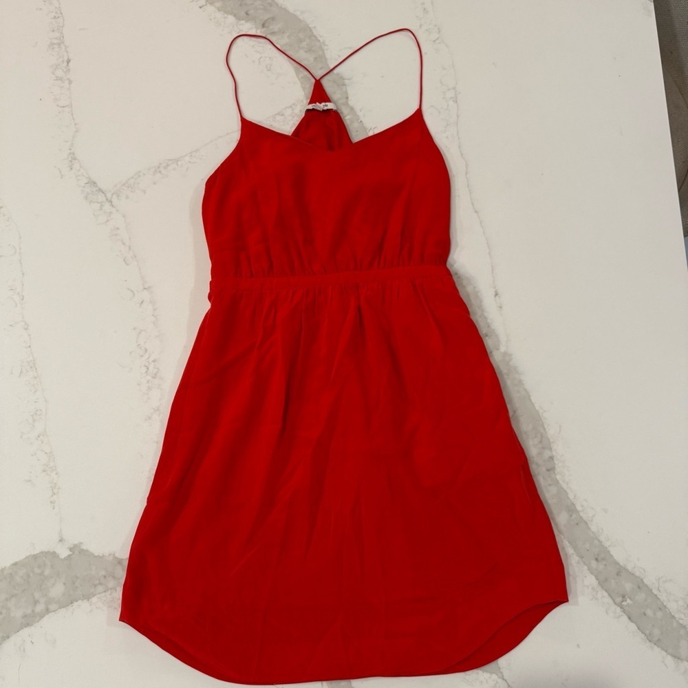 Madewell Silk Starview Cami Mini Dress Women’s Size 00 Bright Cherry Red Pockets